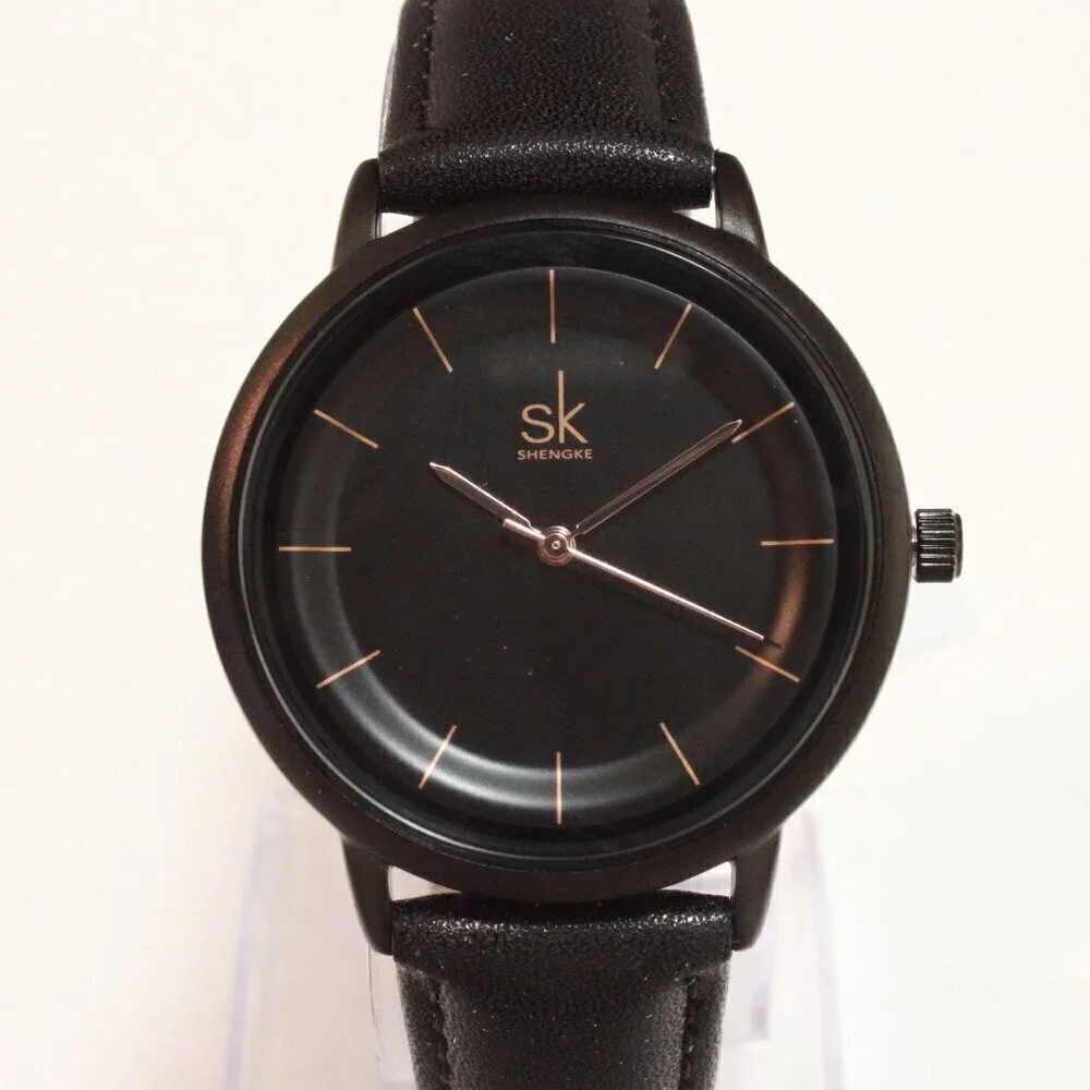 Ladies Dress Quartz Watch Black Dial Black Strap 38mm